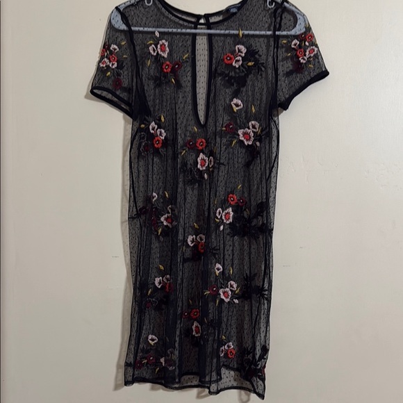 American Eagle Outfitters Black and Pink Floral Dress Net Overlay - Picture 1 of 7